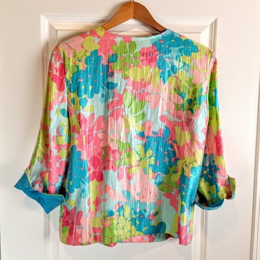 Ruby Rd. Pastel Floral Ruffled Shimmer Jacket - Picture 3 of 6